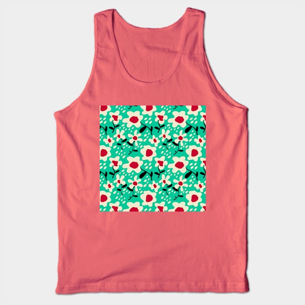 Floral Pattern - Whimsical Flowers (Cyan) Tank Top by Whimsical Frank